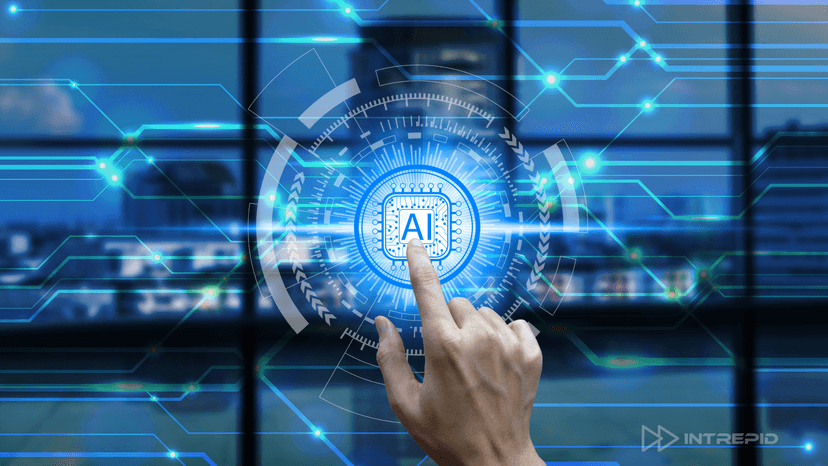 Hand selecting an AI-powered digital security icon, symbolizing automated compliance and the role of SOC 2 in accelerating enterprise sales.