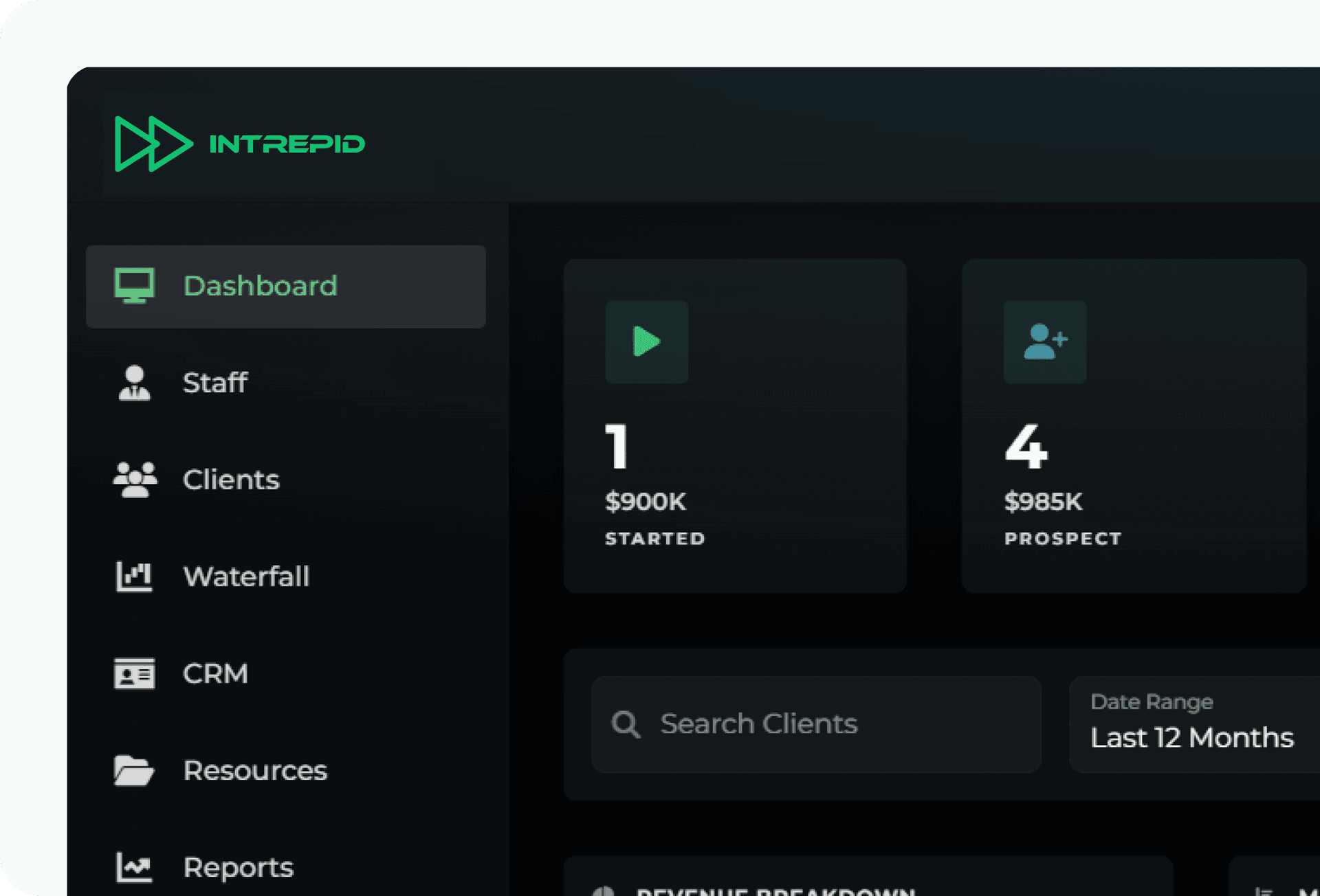 Intrepid Funding Platform Dashboard